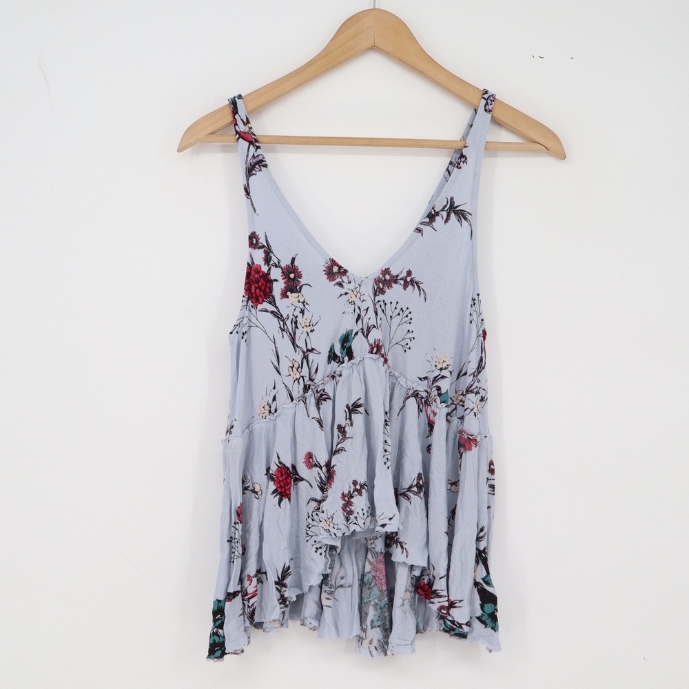 Kimchi Blue Tank Top Womens XS Floral Babydoll Light Blue High-Low Excellent